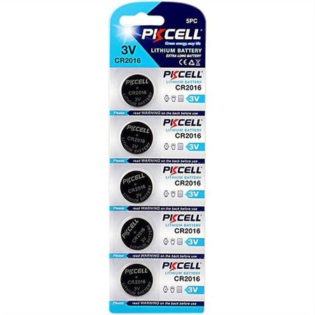 PKCELL PK Cell CR2016-5B 3.0V Flat Lithium Manganese Battery; Pack of 5 CR2016-5B